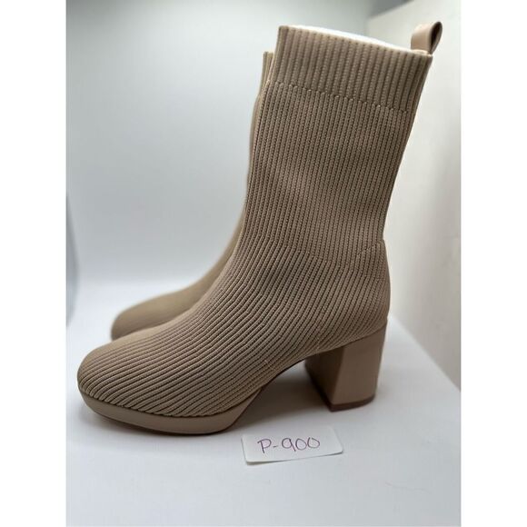 CUSHIONAIRE Women's Stretch platform heel boot +Memory Foam 7 WIDE NUDE - Picture 3 of 8